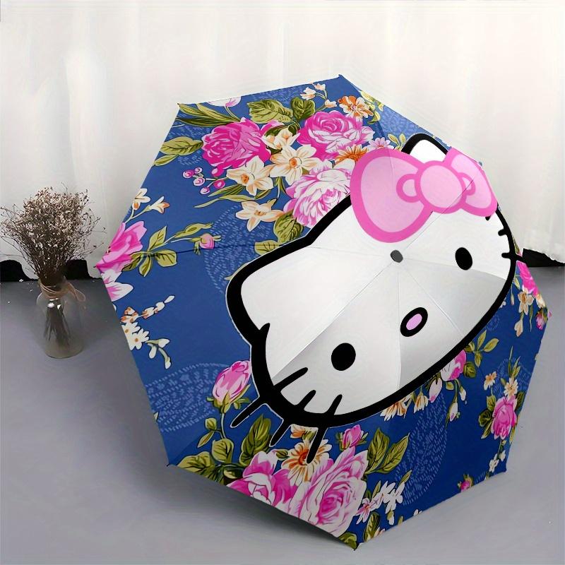 Hello Kitty,Floral Automatic Folding Umbrella-Simple 8-Rib Design, Bright Cartoon Pattern, Durable Iron Frame, Suitable For Travel, Outdoor,