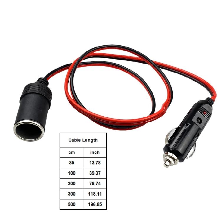 Vehicle Power Extension Cable with Male and Female Connectors, LED Power Indicator, and 12 V to 24 V Operation