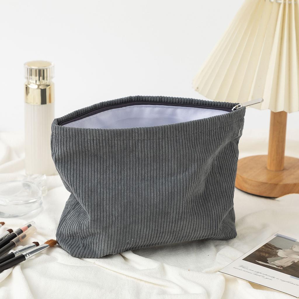 Corduroy Cosmetic Bag Women Korean Solid Color Makeup Organizer Travel Toiletry Pouch Beauty Case