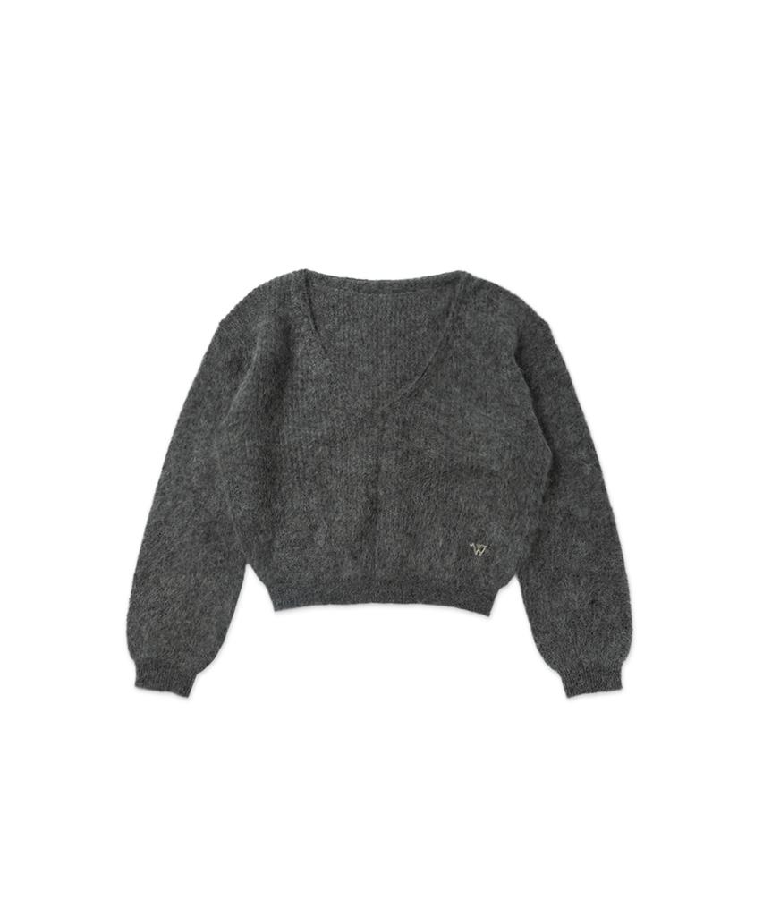 WITHOUT SUMMER Mohair V-Neck Knit_Charcoal