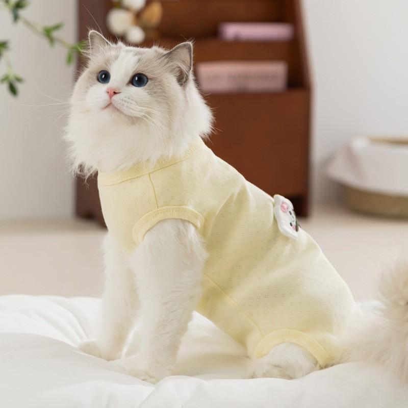 Lightweight Cat Bodysuit Kittens Ragdolls - Anti-Shedding Belly Cover 4-Leg Design Breathable Cotton Blend