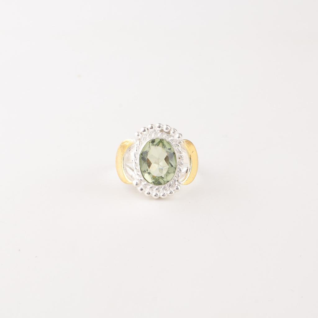 Green Amethyst Gemstone 925 Sterling Silver Ring Handmade Jewelry Gift For Her RR-61-8