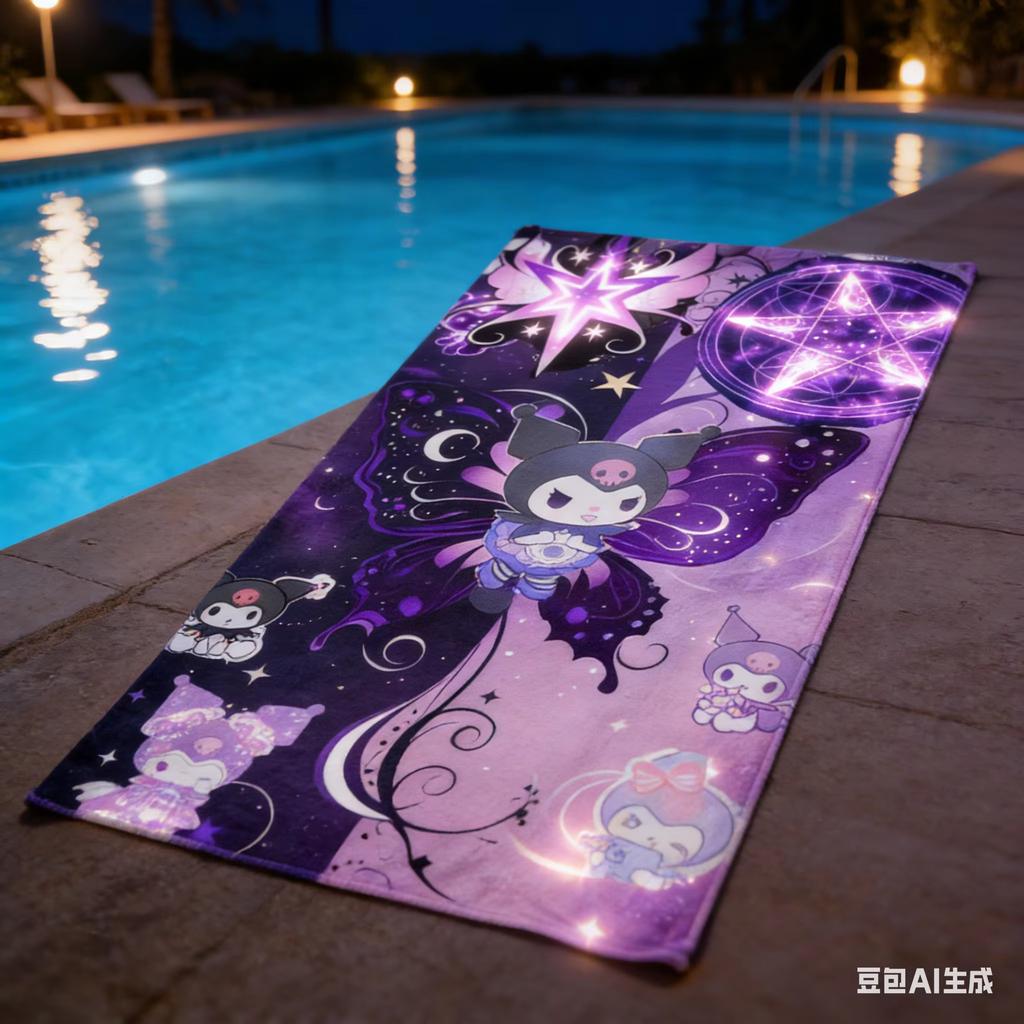 Kuromi Purple Magic Themed Beach Towel, Lightweight Soft Durable Multi Use for Summer Party Pool Travel Unisex Gift