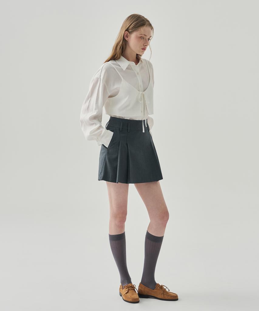 Deuloupisumeon Stitch Pleated Mini Skirt [Beige]