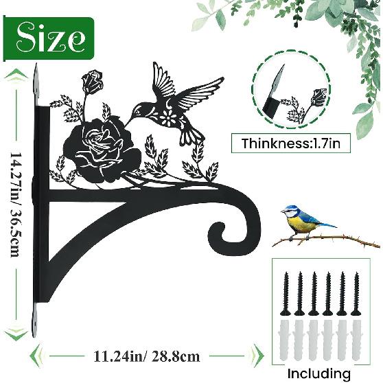 Hanging Plant Hanger Bracket Plant Hooks for Hanging Baskets Heavy Duty Decorative Hummingbird Silhouette Wall Mounted Hanging Plant Hangers Outdoor
