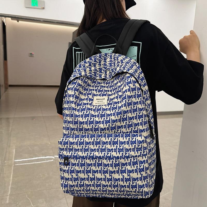 Print Backpack Large Capacity Student Schoolbag Men Letter Backpack