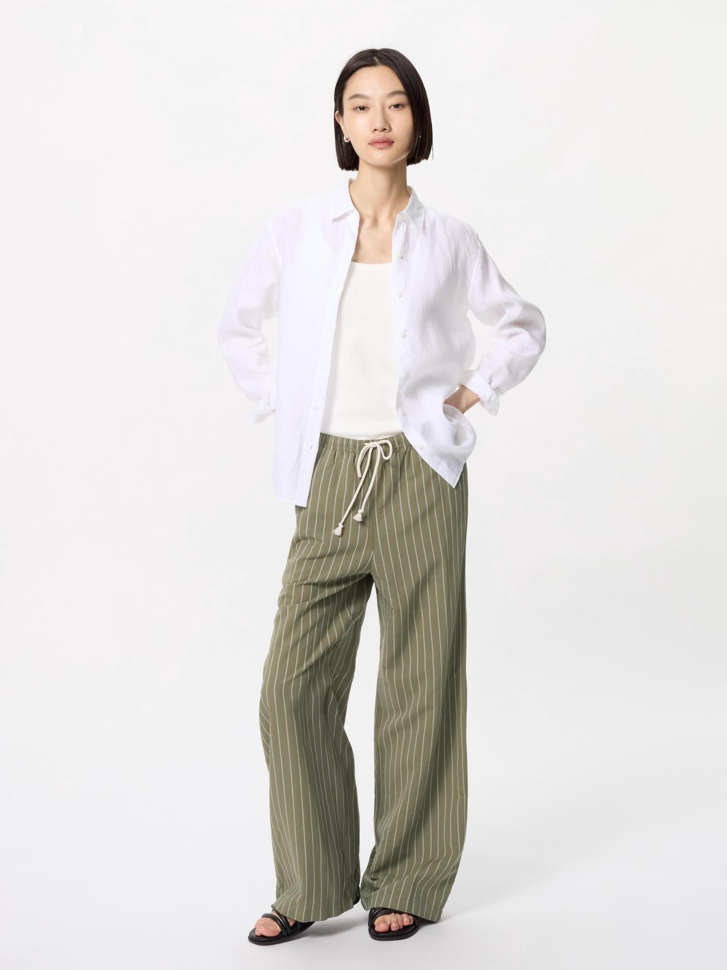 

Uniqlo Япония Льняная смесь Легкие брюки Длинные 56 OLIVE/3XL