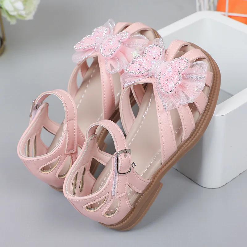 Mädchen Sommer Strandschuhe Prinzessin Sandalen Cut-outs Kindersandalen Kristall Schmetterling mit Spitze Süß Weich Atmungsaktiv Anti-Kick Niedlich