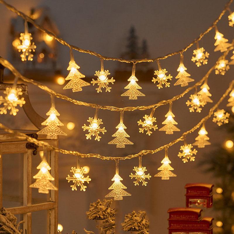 LED Christmas String Lights - Snowflake, Stars & Reindeer Fairy Decor for Holiday Atmosphere