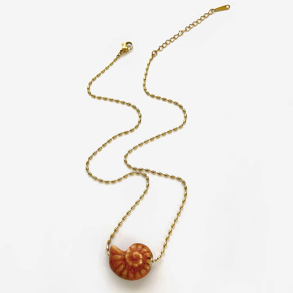 Ceramic Conch Pendant Necklace Stainless Steel Chain Collarbone Chain Fashion Conch Necklace  Women
