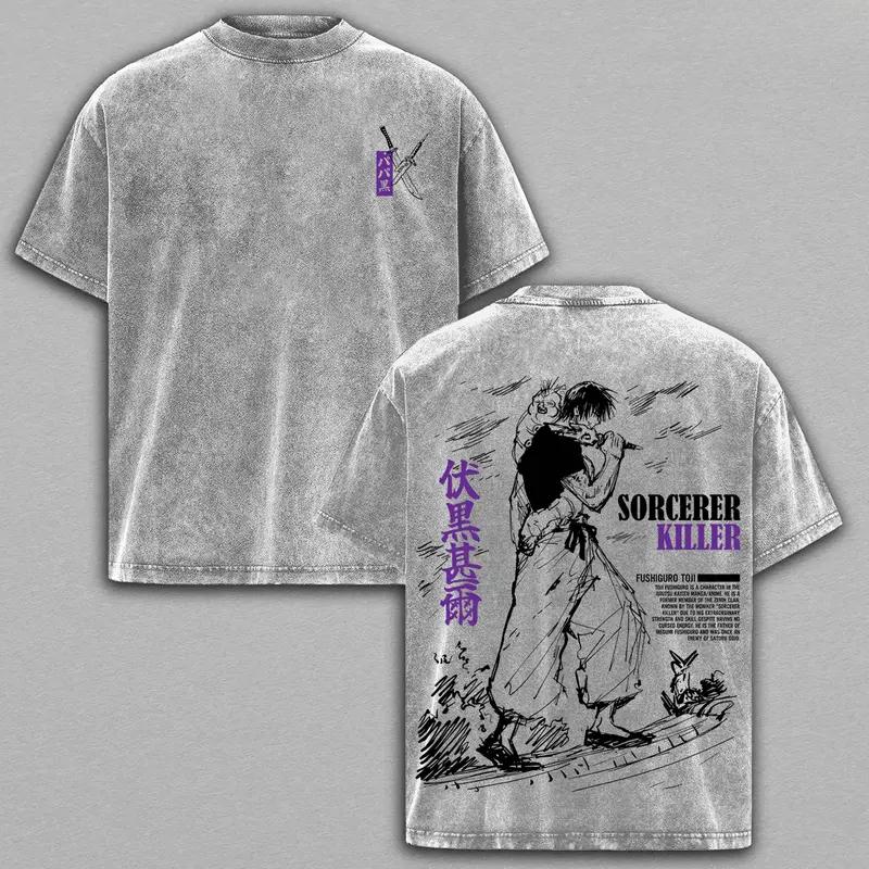 

Anime Jujutsu Kaisen Fushiguro Toji Graphic T Shirt Men Women Washed Cotton Tshirts Casual Loose Clothing Harajuku Male T-shirt XXL сірий колір