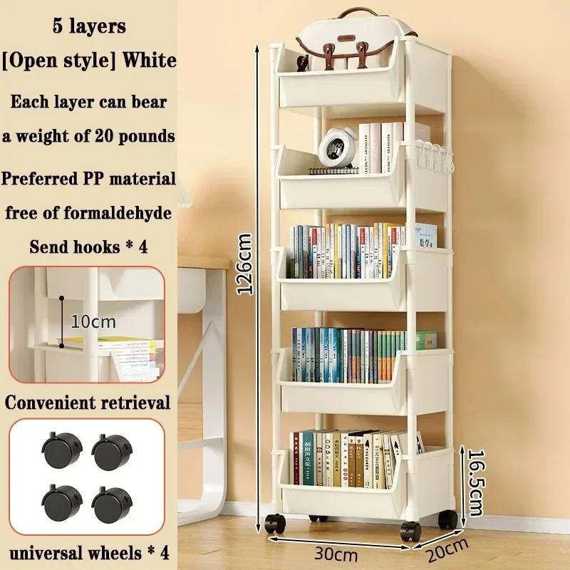 Bücherregal Aufbewahrungswagen Einfacher Küchen Mehrschichtiger Beweglicher Servierwagen Offener Stil Snack-Organizer Regal Schlafzimmer Spielzeugregale