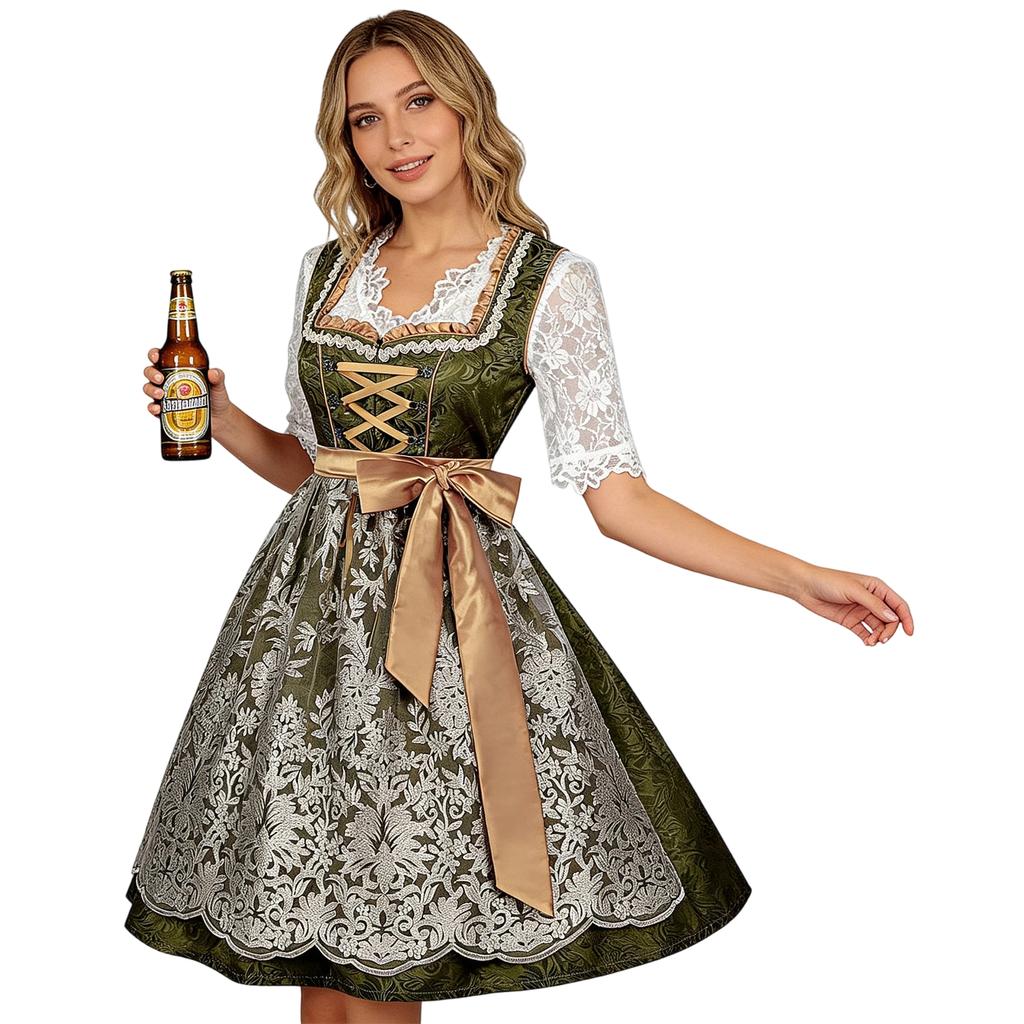 Damoktoberfestklänning med spets för uppträdanden och kostymfester