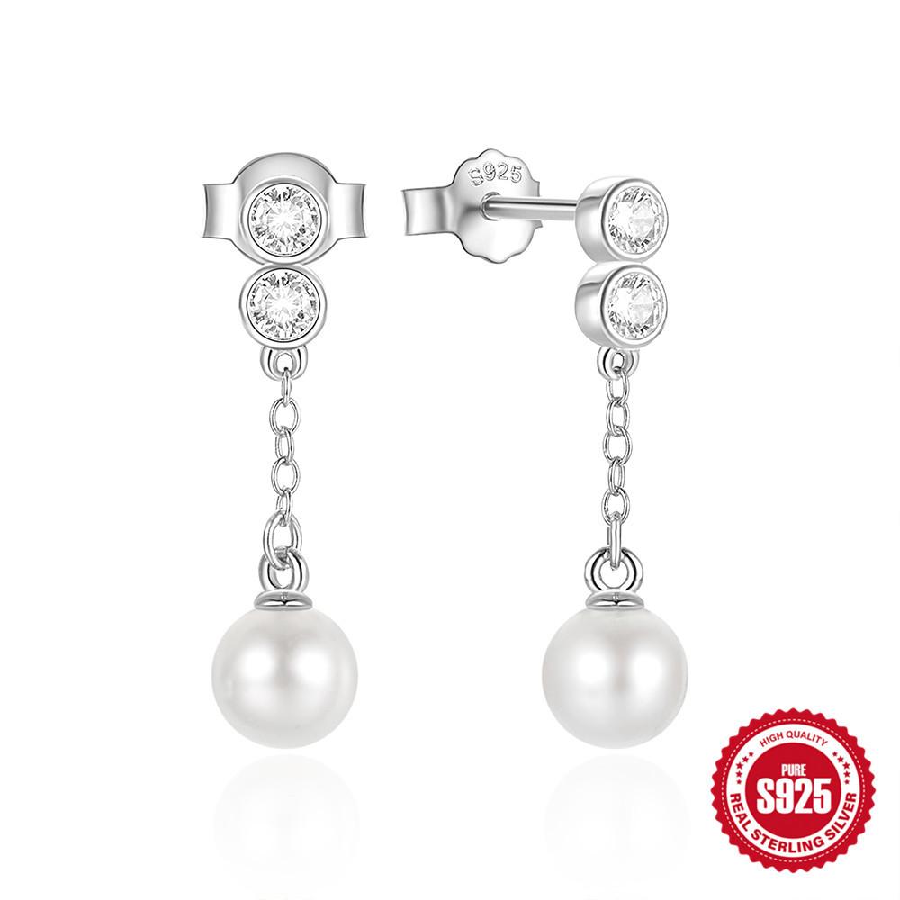 Argent Sterling S925 Asymétrique Ab Mode Vent Chaîne Frangée Boucles d'oreilles Perles Boucles d'oreilles Boucles d'oreilles