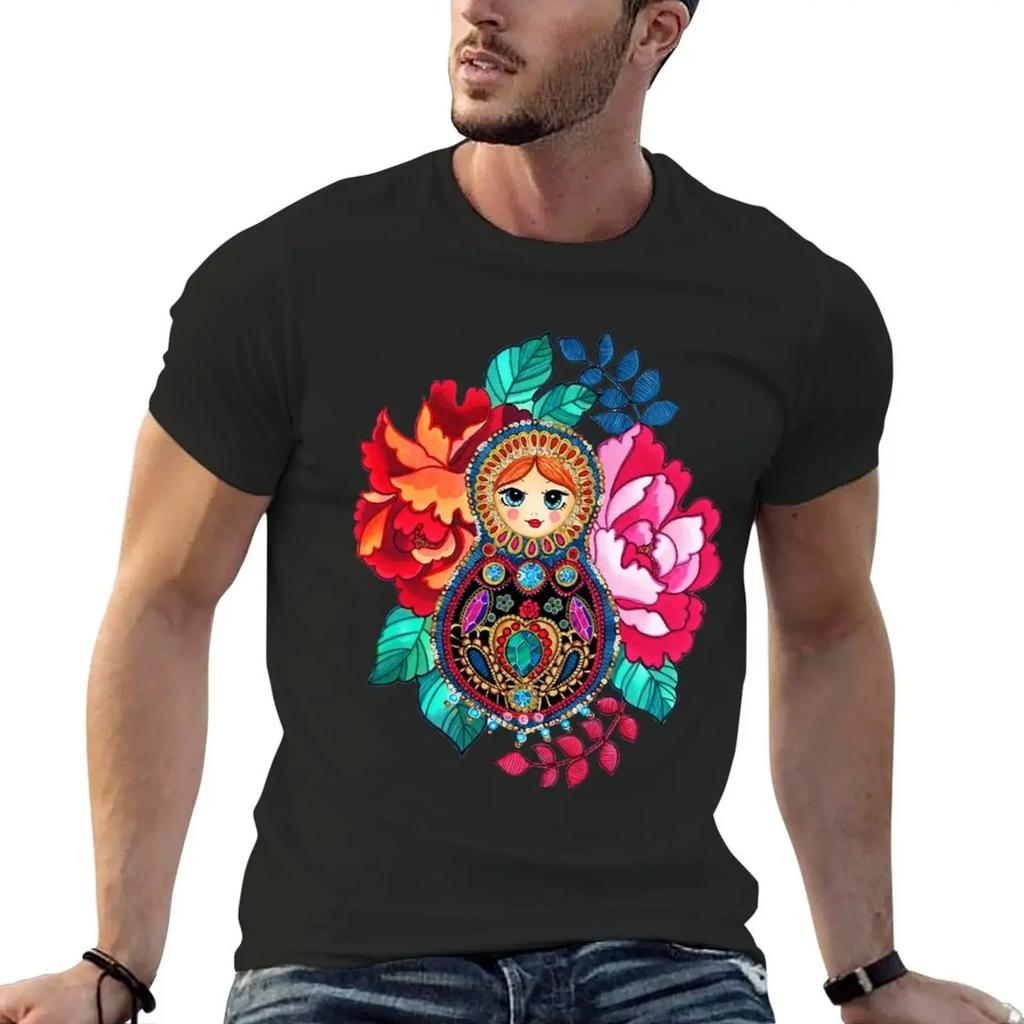 Summer Harajuku Custom T Shirt Heavyweight Informal New Arrival Matryoshka Jewel, Tatoo Designsweat Short Vintage Sleeve Tee