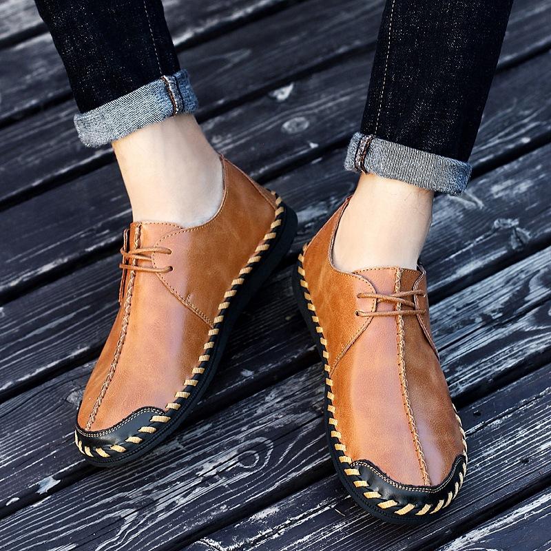 Spring 2025 Foreign Trade Large Size Men's Shoes New Hand-stitched Leather Shoes Outsole Casual Men's Leather Shoes