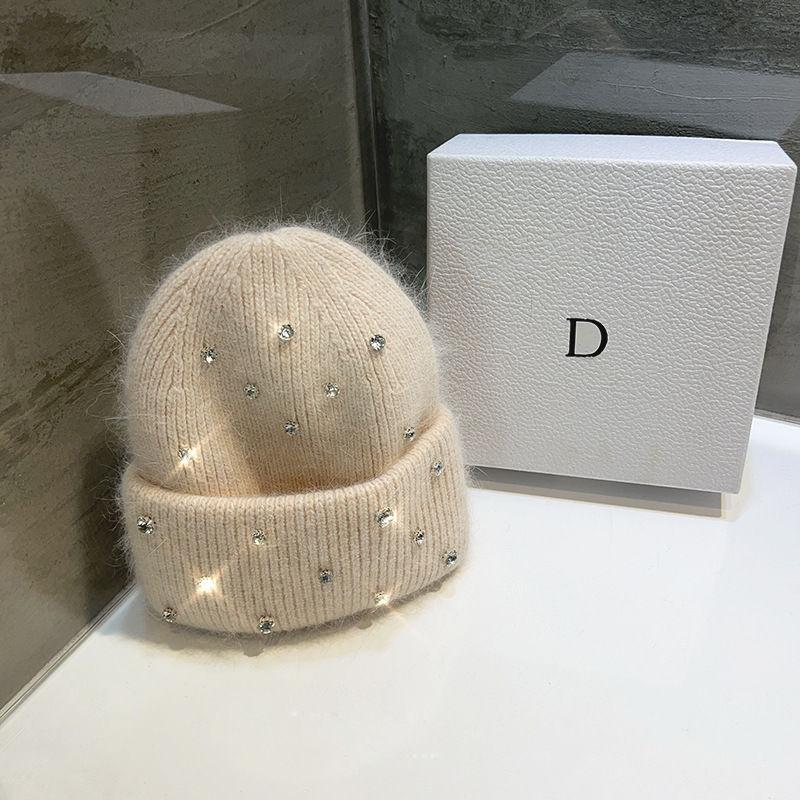 Autumn And Winter Heavy-Duty Pearl Wool Hat Pearl  Knitted Hat Warm Ear Protection