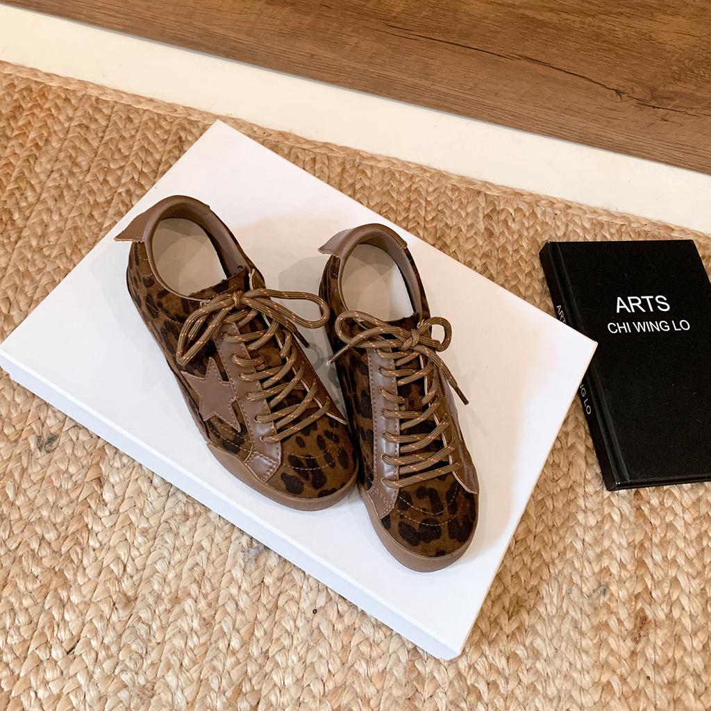 New color matching retro star German training shoes women's leather versatile lace-up casual dirty shoes Forrest Gump shoes