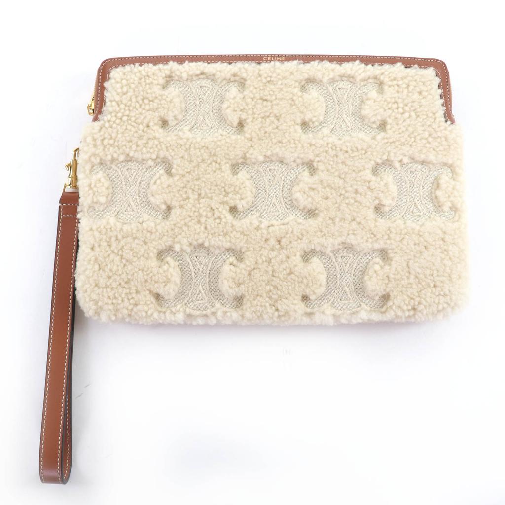 Pristine CELINE Clutch bag SMALL POUCH WITH STRAP shearling leather 10J503FJ4 Used