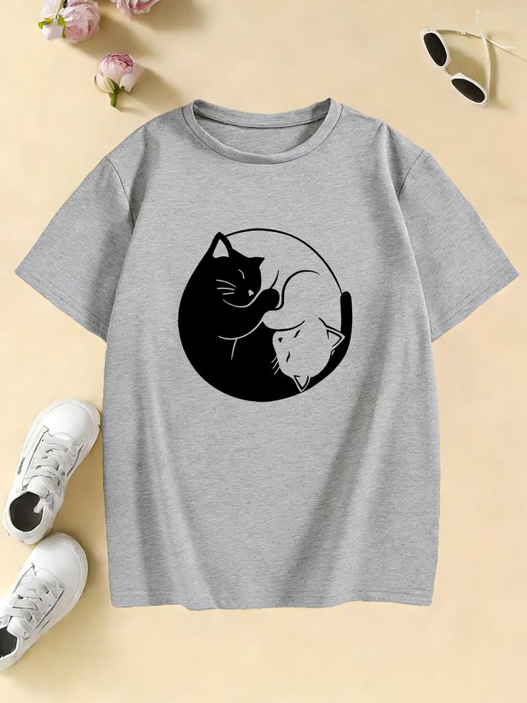 Cute Cat Graphic Kids Tshirts Summer Short Sleeve Tees Cartoon Animal Boys Girls Clothes Kawaii Kitten Tops Y2K Children Tshirt