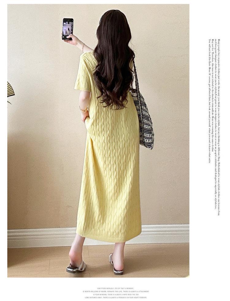 Korean Style Maternity Knit Dress with Embroidery & Pleats for Summer 2026