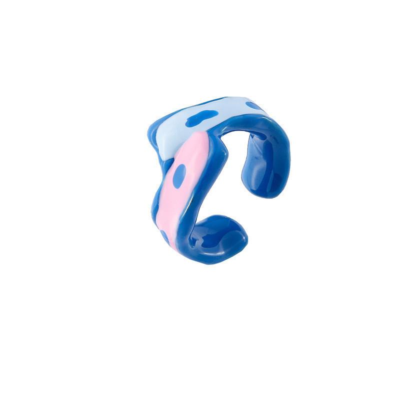 Delightful Stylish Irregular Copper Ring With Colorful Drip Glaze For Women Fashion