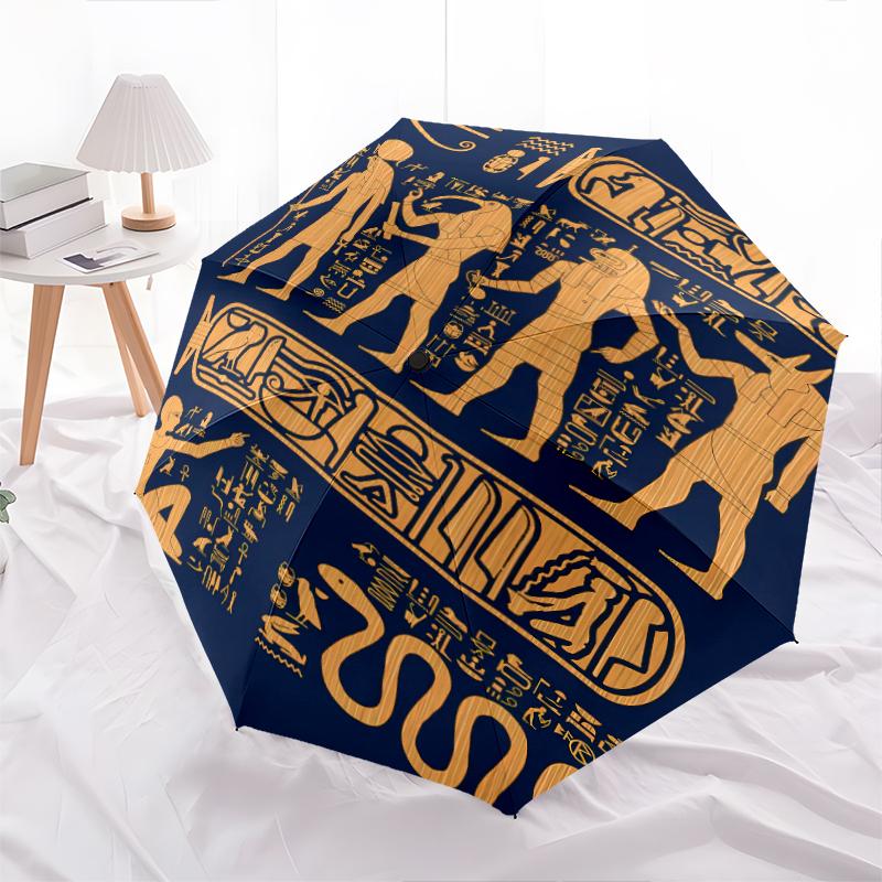 1PC Egyptian theme Umbrella Portable Folding Umbrella Iron Frame Hole Bone Structure Outdoor Home Umbrella A2