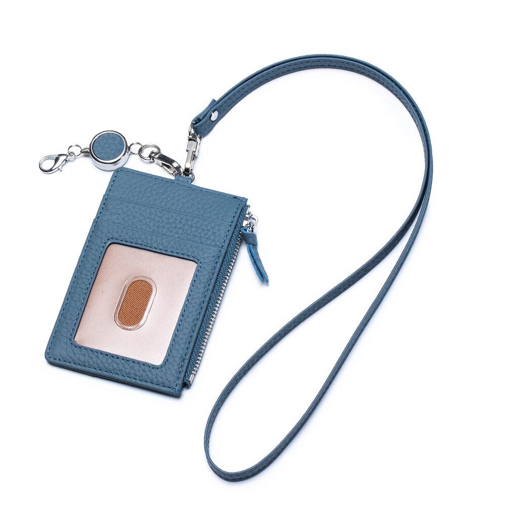New Japanese ID Card Cover Made of Genuine Leather Easy Pull Buckle Card Bag Multi Functional Neck Hanging ID Card Holder