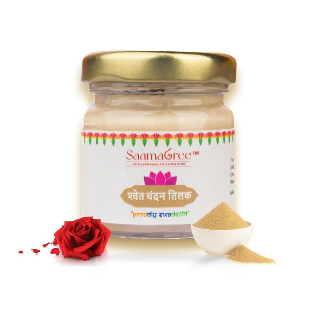 Tilak di Sandalo Bianco, Pasta di Sandalo Bianco Puro per Pooja e Meditazione, Barattolo di Vetro da 40g