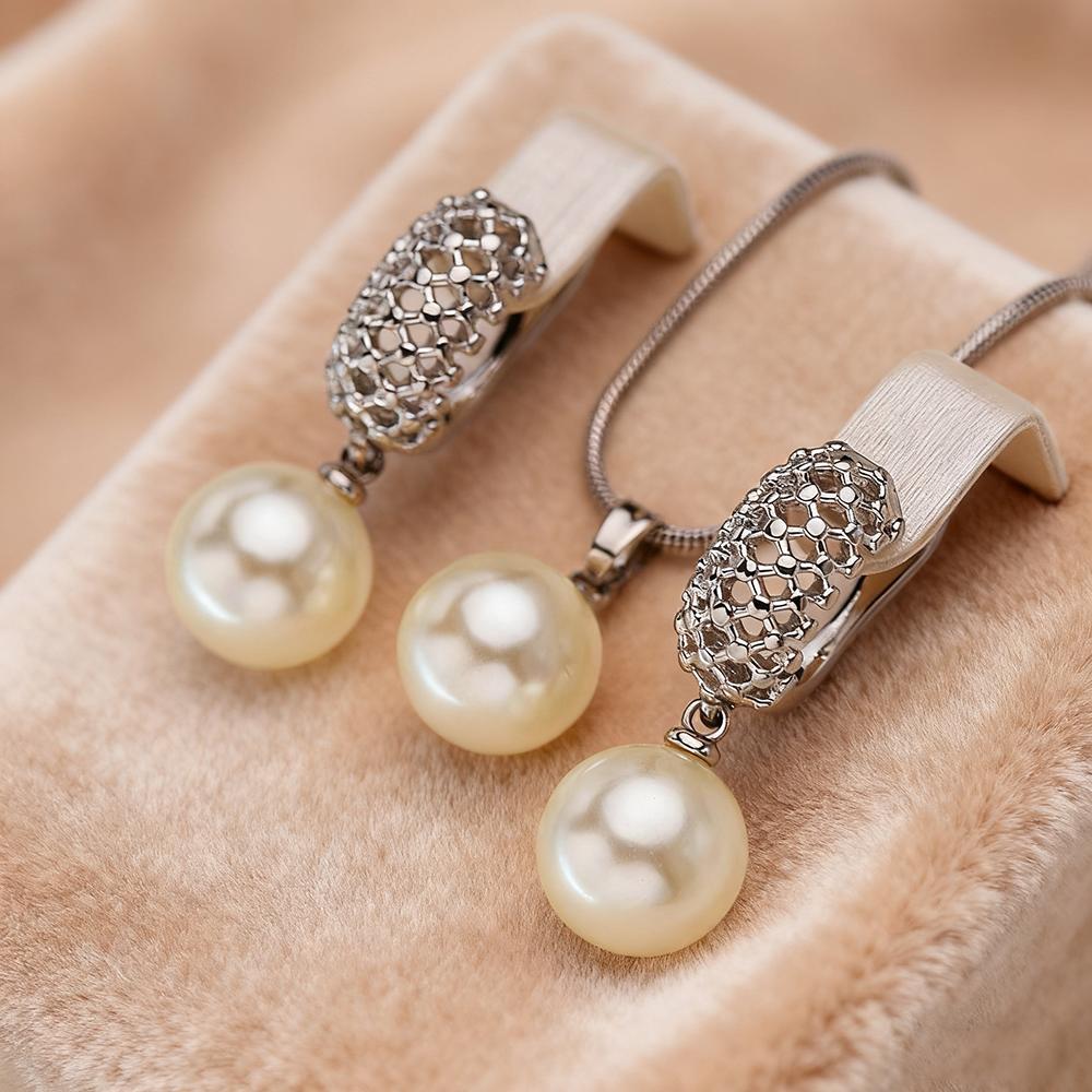 Imitation Pearl Necklaces Earrings Sets For Women Fashion Flower Cubic Zirconia Pendant with Chain Birhday Gift