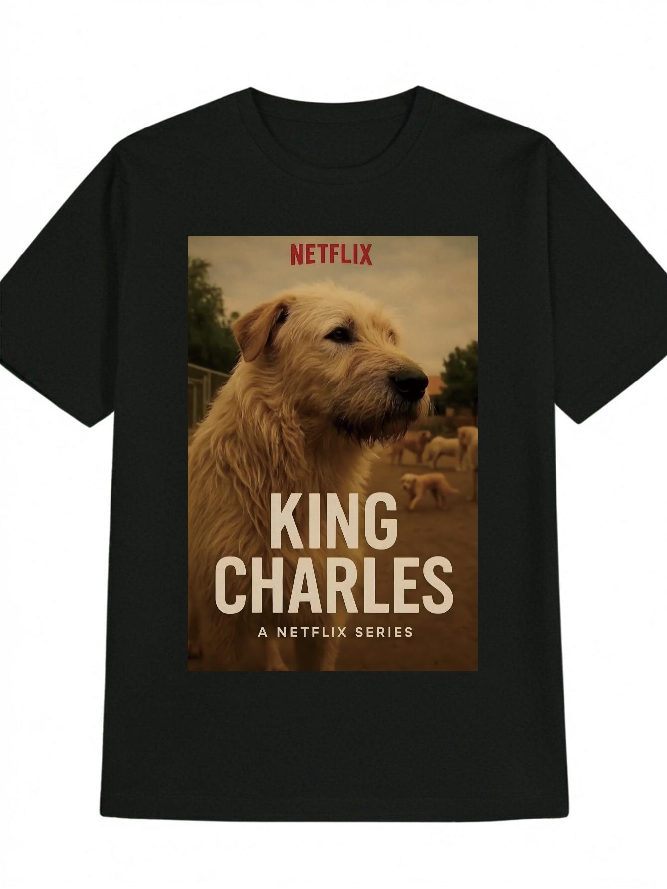 Casual Short Sleeve T-shirt - Netflix King Charles Dog Graphic Print M