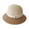 Elegant splicing top hat straw bucket hat women's summer seaside vacation sun protection UV shade straw hat