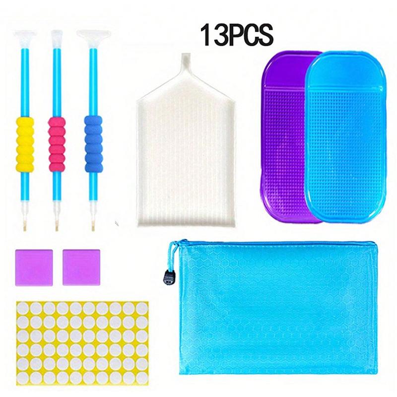 Gör-det-själv Blå Multikombination Diamantmålnings Tillbehörsset Diamantmålningsverktyg Blå Roller och Diamantbroderilåda