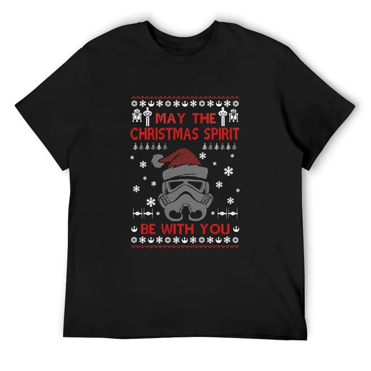 MAY THE CHRISTMAS SPIRIT BE WITH YOU T-Shirt fashion shirts blacks anime stuff shirts graphic plus size men clothing S