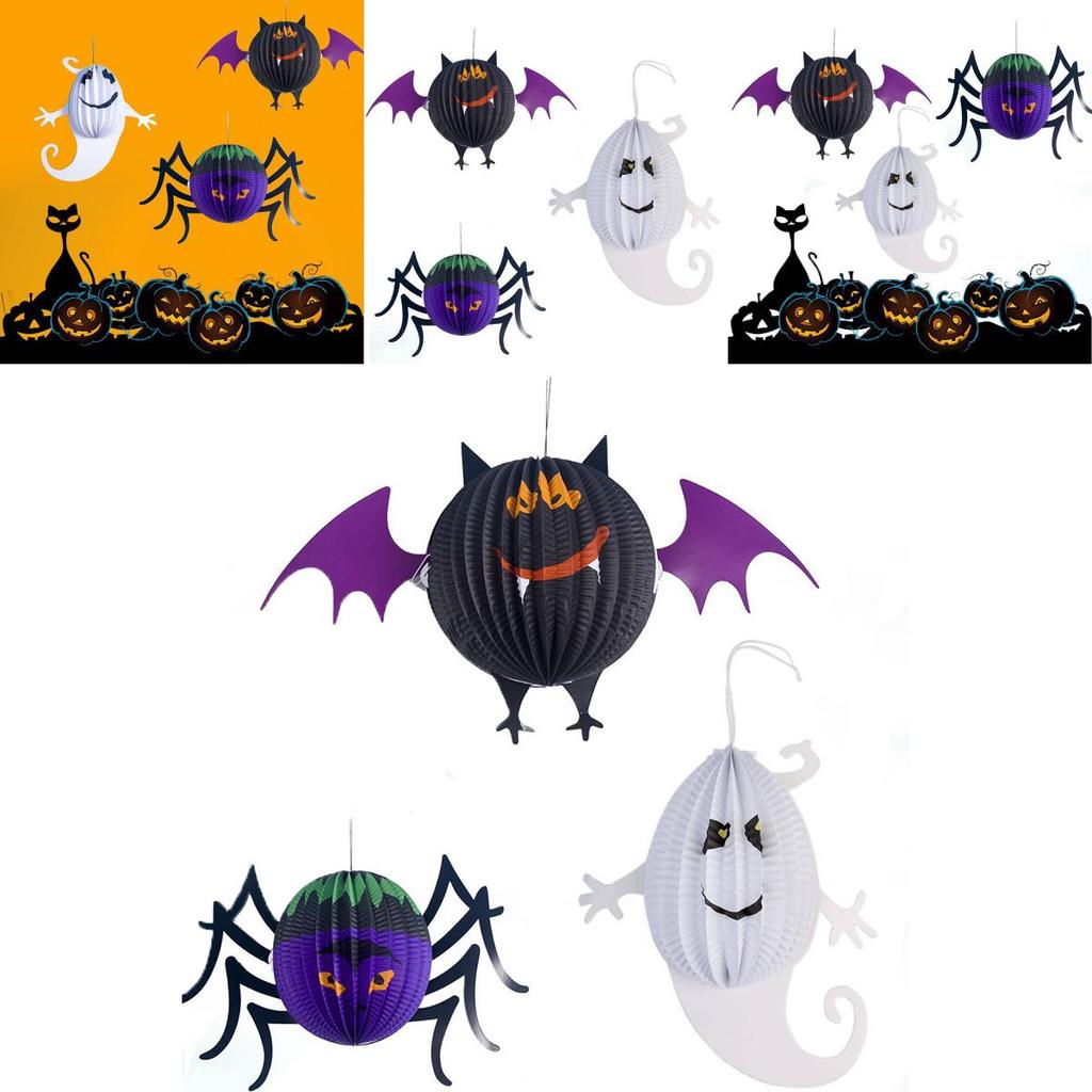 Durable Halloween Paper Lantern Pendant Featuring Realistic 3d Spider Bat Ghost Designs