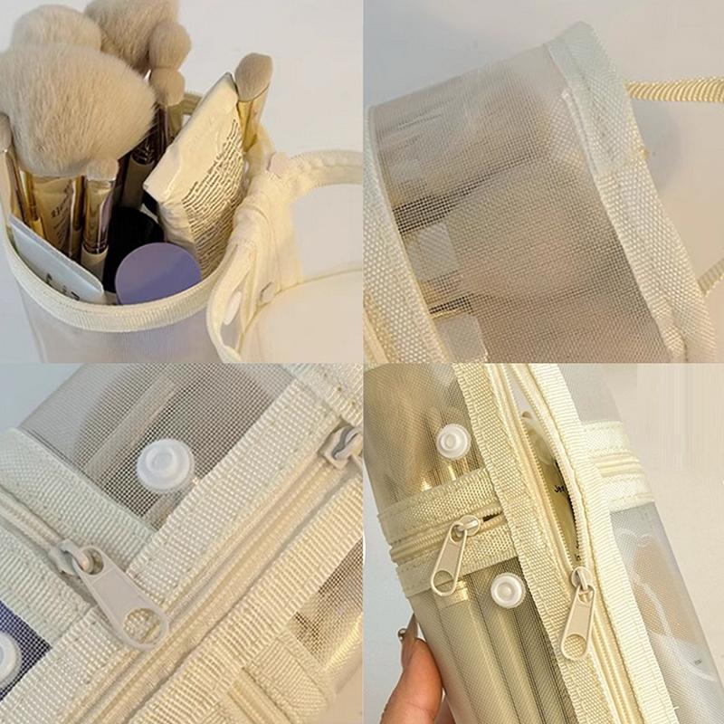 Mesh Dual-Use Makeup Brush Storage Bag Portable Brush Case Simple Large Capacity Brush Bucket Holder Travel Stand-Up Pouch