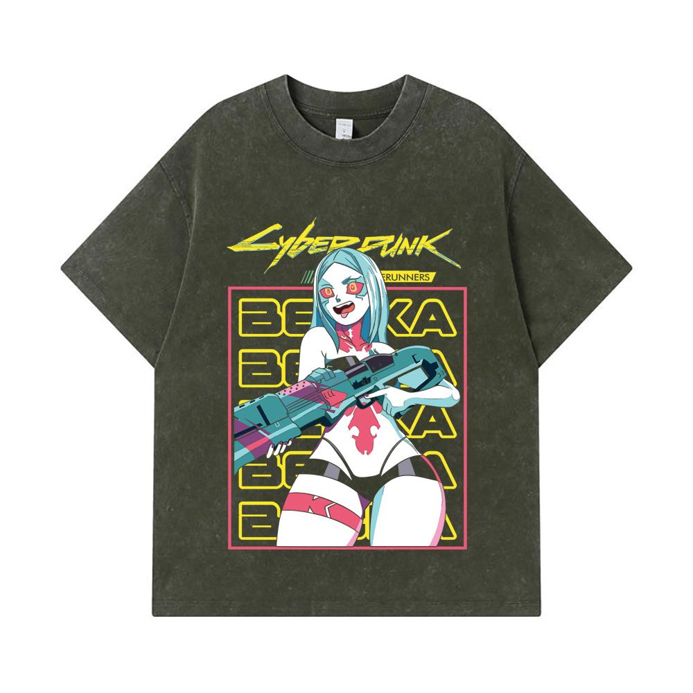 275 GSM Washed T-shirts 100% Cotton Cyberpunk Edgerunners V3 Rebecca Print Unisex Heavy Cotton T Shirt S