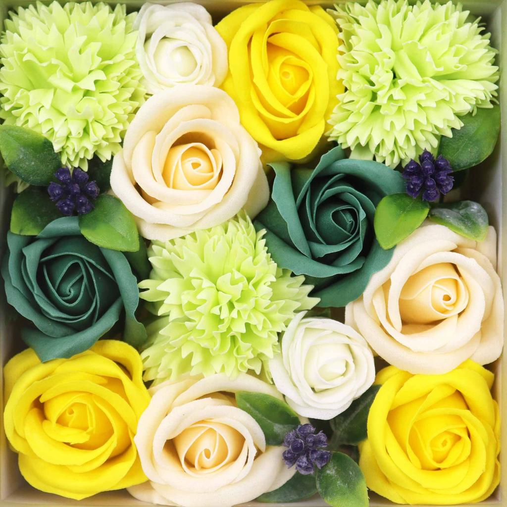 Soap Flowers Square Box, Yellow and Green