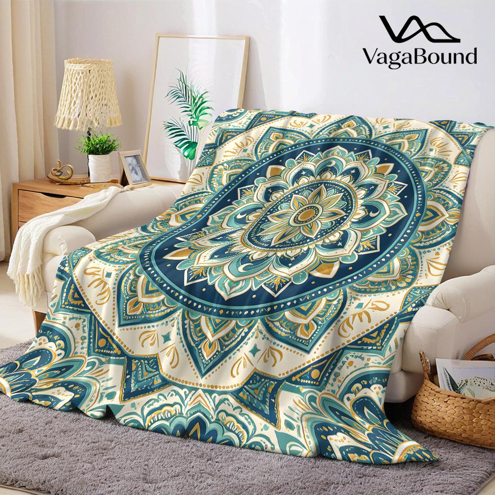 Boho Mandala Floral Flannel Blanket Warm Soft Halloween Christmas All-Season Couch Decorative Cozy Warm Gift