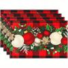 4-Piece Christmas Double Holiday Placemats Black and Red Plaid Home Banquet Christmas Gathering Festive Table Decor