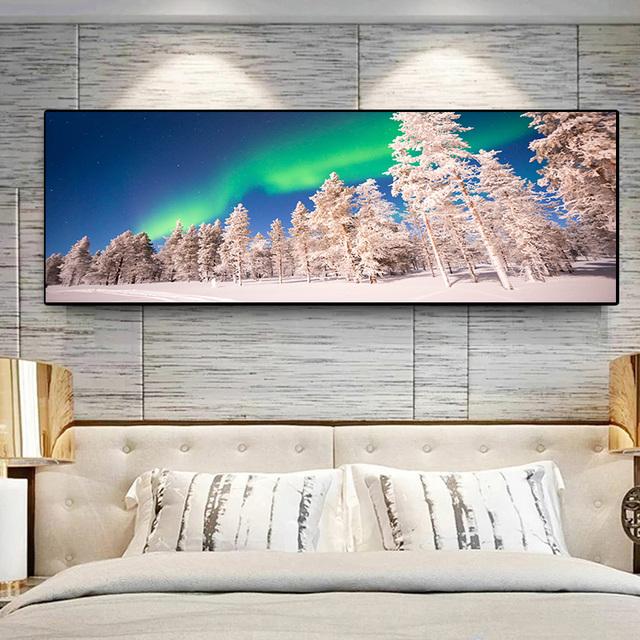 Landscape Green Northern Aurora Lights Waterfall Canvas Painting Posters And Prints Wall Art Pictures Home Decor No Frame