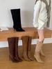 Pointed high-heeled over-the-knee boots women's 2025 new autumn French khaki fine-heeled pleated stacked boots knight boots
