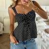 Sleeveless Casual Polka Dot Print Ruched Front Tank Top with Adjustable Straps Lightweight Summer Blouse for Women
