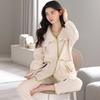 Autumn and winter pajamas women's coral fleece fleece warm simple casual carved flannel outerwear loungewear suit winter