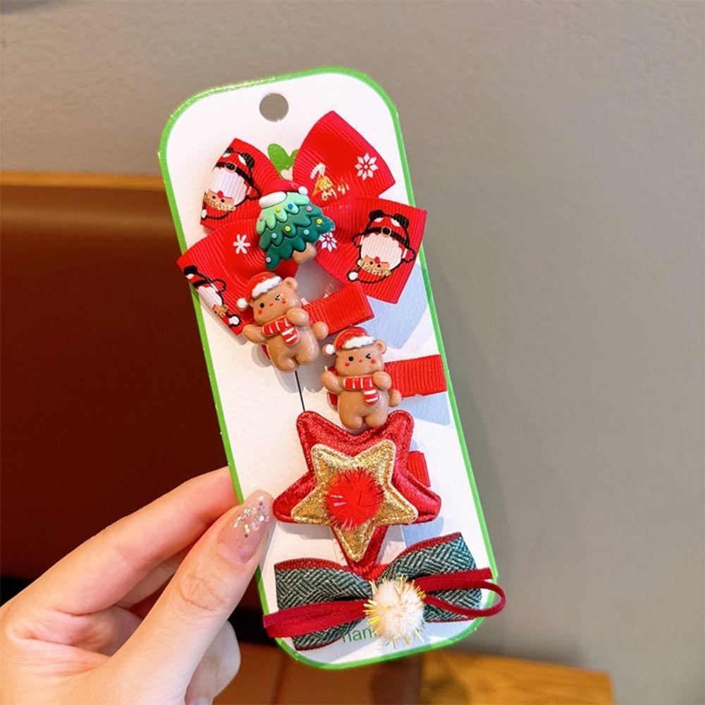 Bow Christmas Hair Clip Set Resin Xmas Barrettes Sweet Christmas Hairpin Kids