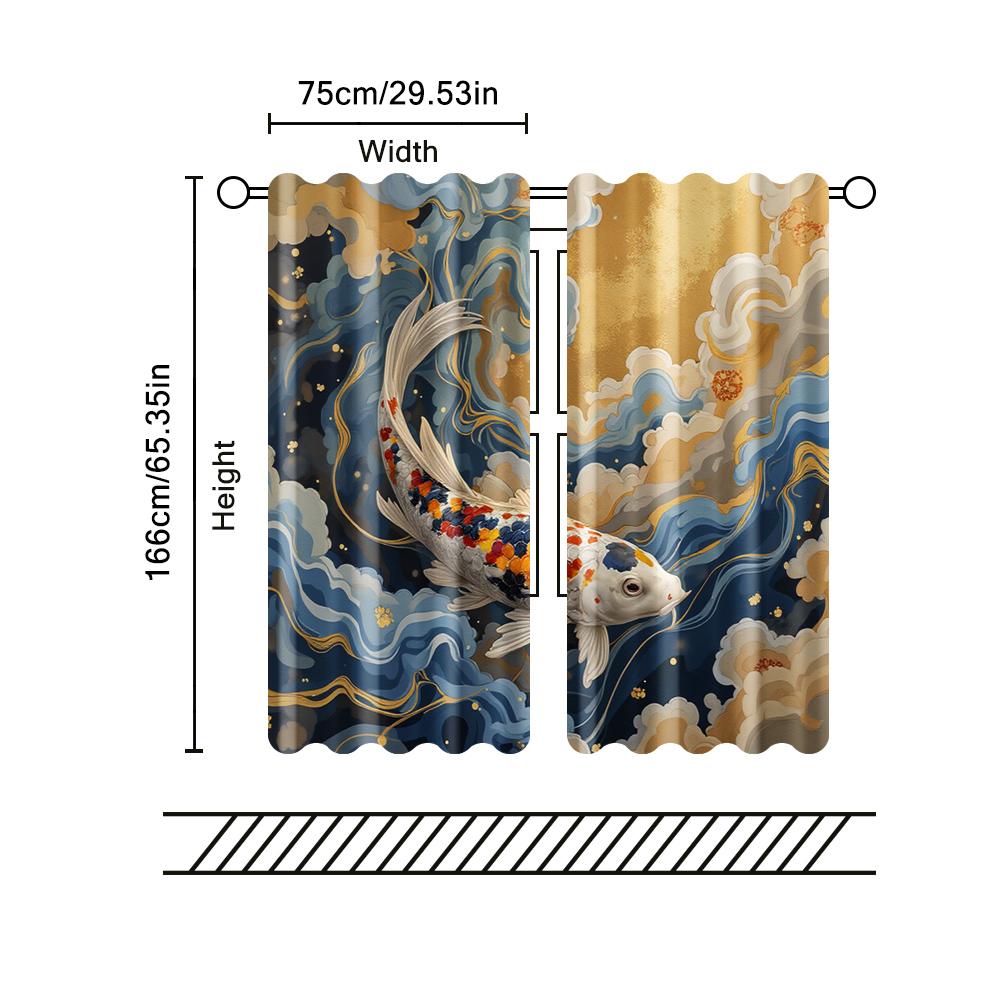 2 pcs   filtering curtains (excluding rods   non-movable   without batteries) Japanese Koi for use in bedrooms and living rooms
