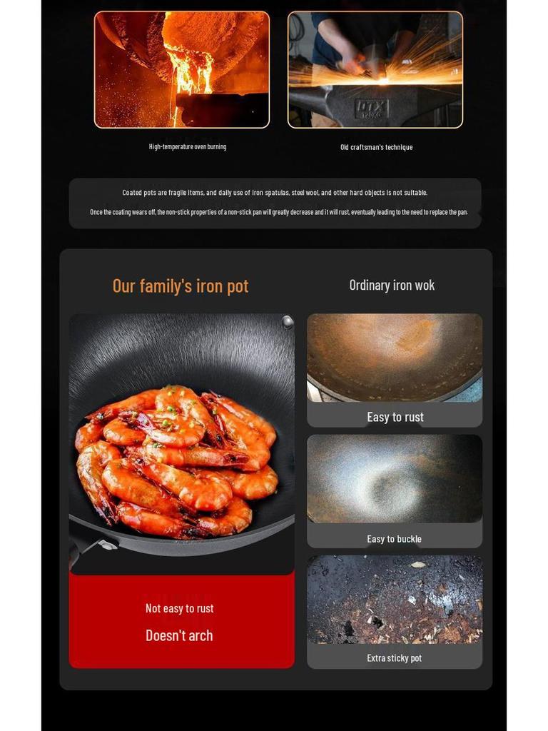 Traditioneller Gusseisen-Wok mit flachem Boden - Antihaftbeschichtet, keine Beschichtung, geeignet für Gas- und Induktionsherde.