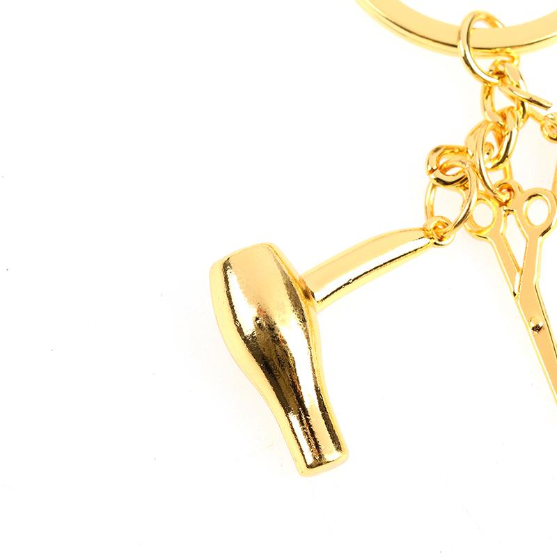 Barber Shop Tools Key Ring Hair Dryer Scissors Comb Pendants Simulation Keychain