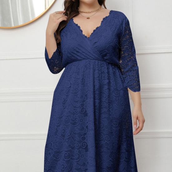 Women Maxi Dress V-Neck 45720 Sleeve High Waist Long Dress Embroidery Lace Flower Wedding Vacation