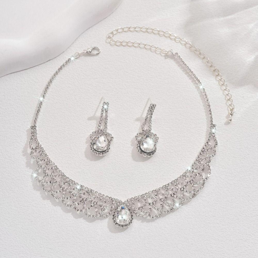 Exquisite Necklace Earrings Set Shining Crystal Necklace Set Bridal Rhinestone Jewelry Set  Women